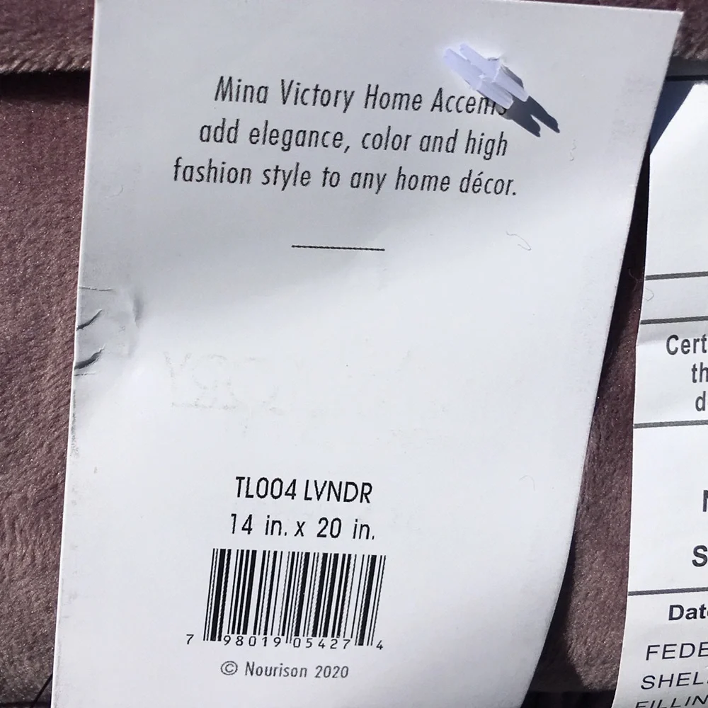 Mina Victory Throw Pillow Lumbar Yarn Shimmer Shag 14” x 20” Lavender Silver NWT